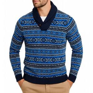 Vintage Brooks Brothers Men’s 100% Lambswool Blue Fair Isle Sweater - Size Large
